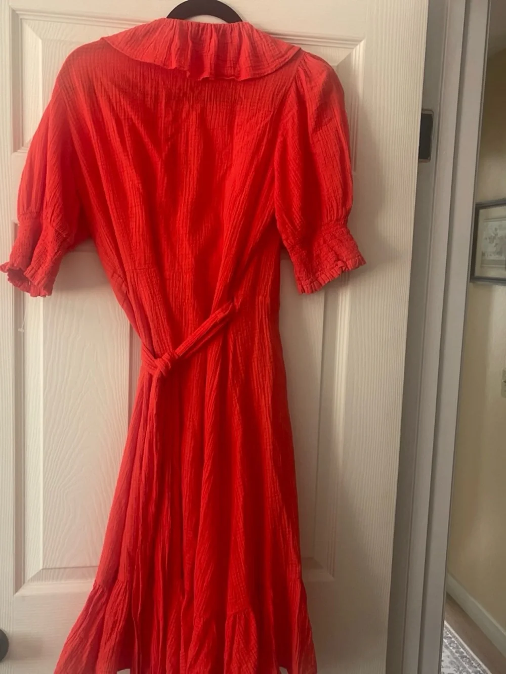 J. Crew Vibrant Red Ruffle Wrap Midi Dress